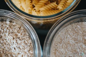 gluten pasta celiac rice Three Clear Glass Jars with cereals